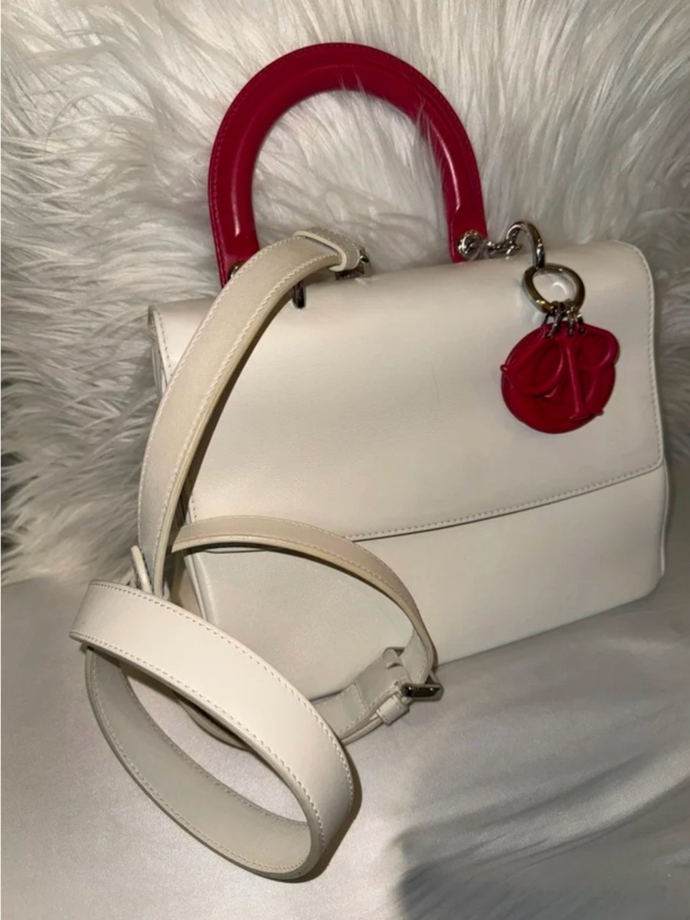 Authentic Be Dior Flap Bag from Christian Dior in white and magenta pink